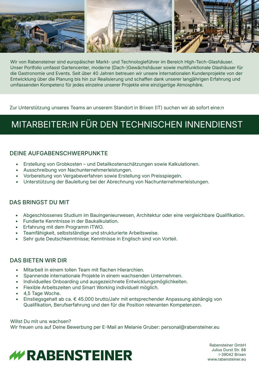 Mitarbeiter:in für den technischen Innendienst